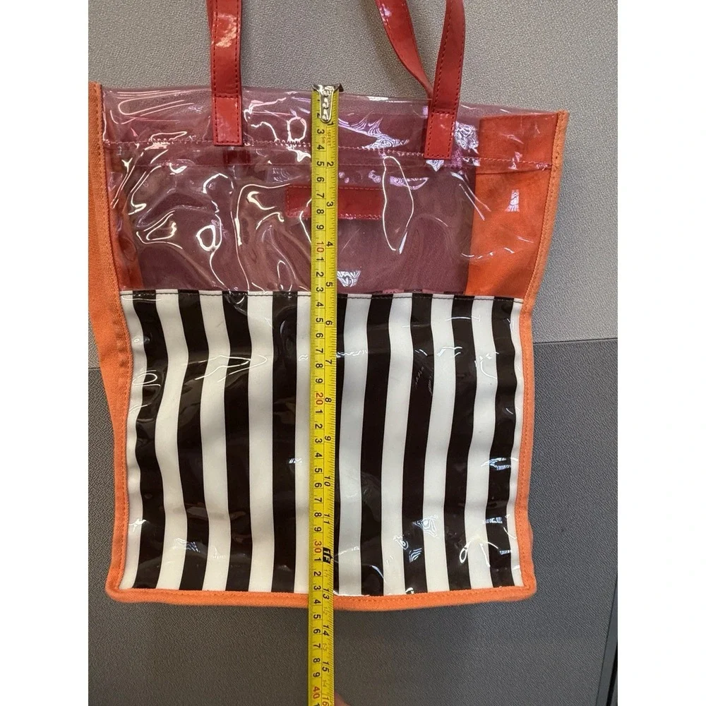 Henri Bendel New York Women's Handbag Black White Striped Double Handle Tote Bag